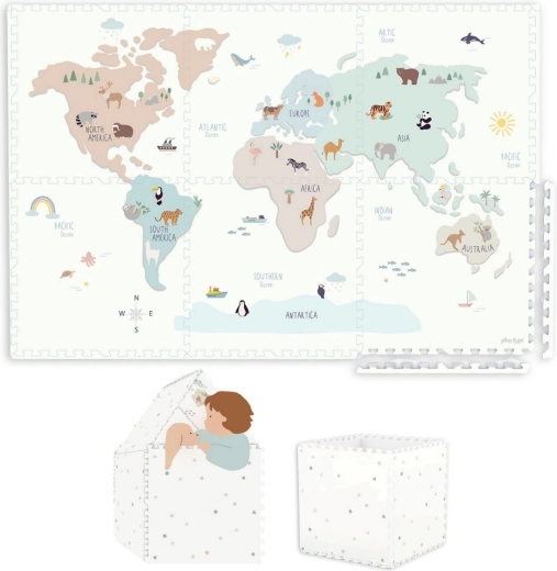 Play&Go EEVAA pėsta žaidimų kilimėlis 2in1 su daiktų laikymo dėže World map