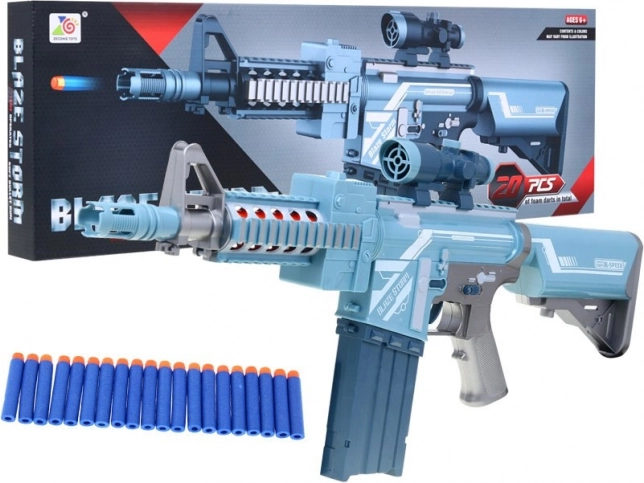 Sidabrinis vaikiškas šautuvas BLAZE STORM su optika ir 20 putplasčio šovinių, 6+