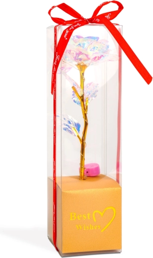 LED light-up decoration with an artificial white rose