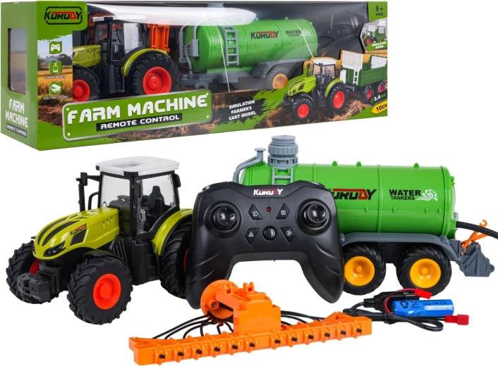 Remote-Controlled Tractor with Tanker and Hay Rake in 1:24 Scale
