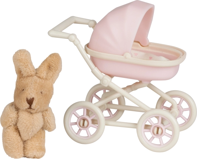 Lundby stroller with a plush bunny for a dollhouse