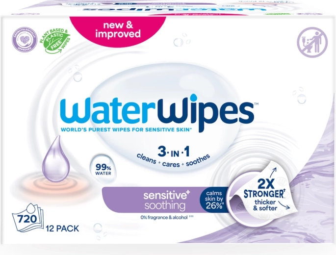 WaterWipes Soothing Clean 3-in-1 Lavender Moist Wipes 12×60 pcs (720 pcs)