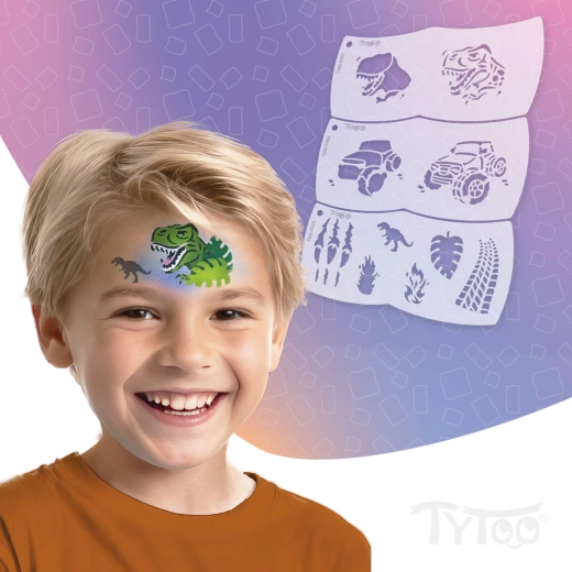 TyToo Mosaic Face Painting Stencils Dinosaur and Off-Road Vehicle – 3 Pieces
