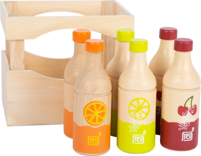 Wooden crate with 6 beverage bottles small foot