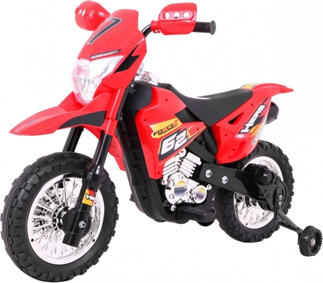 Kids’ Electric Dirt Bike 6V – red with training wheels and LED lights