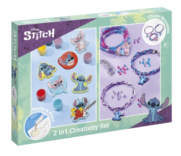 Kūrybinis rinkinys 2 viename DISNEY STITCH – apyrankių gamyba ir gipsinių figūrėlių dažymas