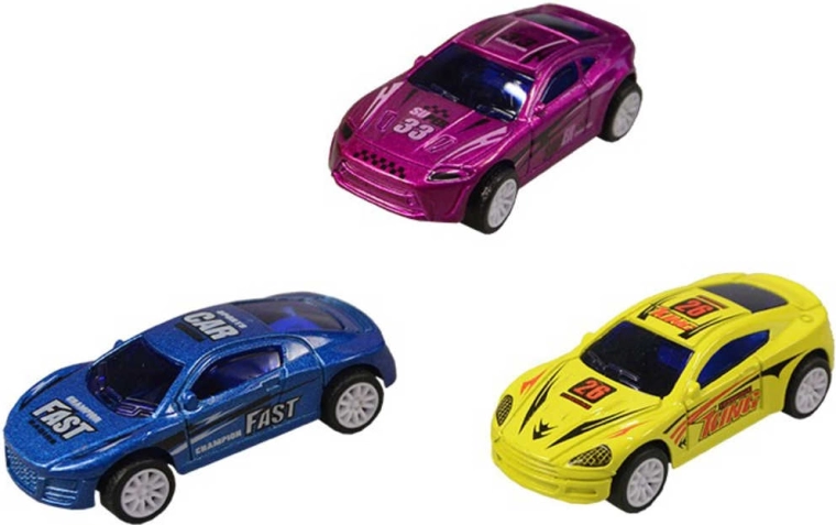 Sportinis metalinis automobiliukas su atbulinės eigos mechanizmu 7 cm – 1 vnt.