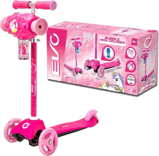 EVO kids’ three-wheel scooter Bubblz Mini Cruiser with bubble maker, pink