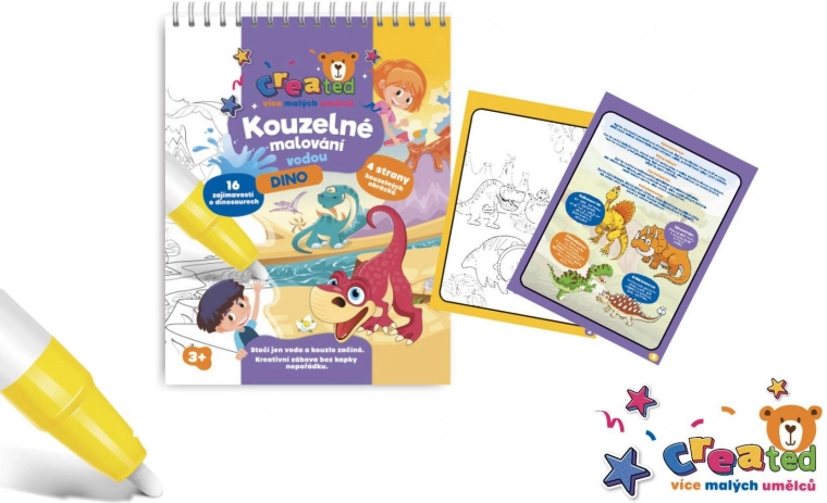 Stebuklingas piešimas vandeniu – bloknotas, 4 lapai – Dinosauři