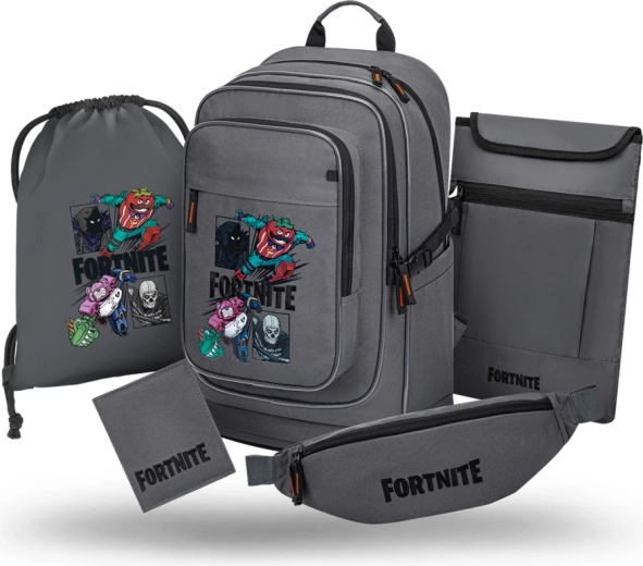 Baagl mokyklinis rinkinys 5 dalių Cubic Fortnite Squad (kuprinė, maišelis, juosmens krepšys, nešiojamojo kompiuterio dėklas, piniginė) GRS