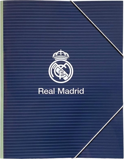 Tamsiai mėlynas A4 formato sąsiuvinių aplankas „Real Madrid“ su gumyte