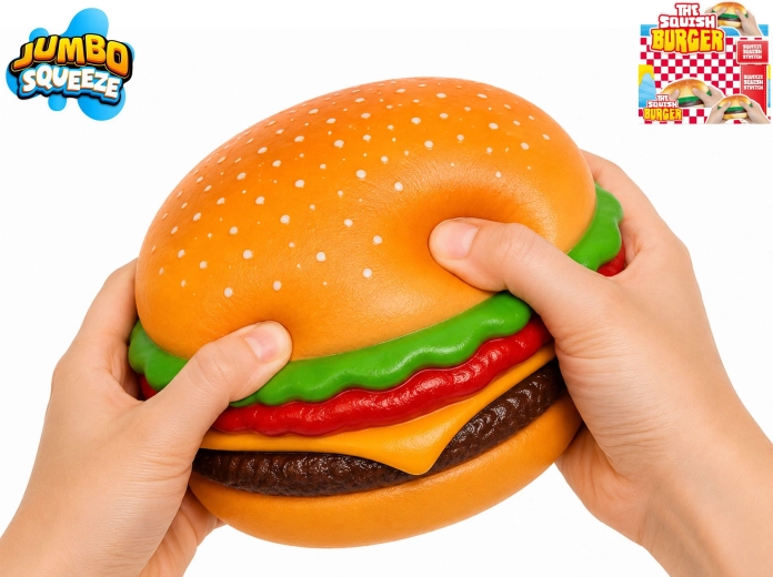 Tamprus (stretch) jumbo hamburgeris – antistresinis spaudomas žaislas 12 × 12 × 5,5 cm