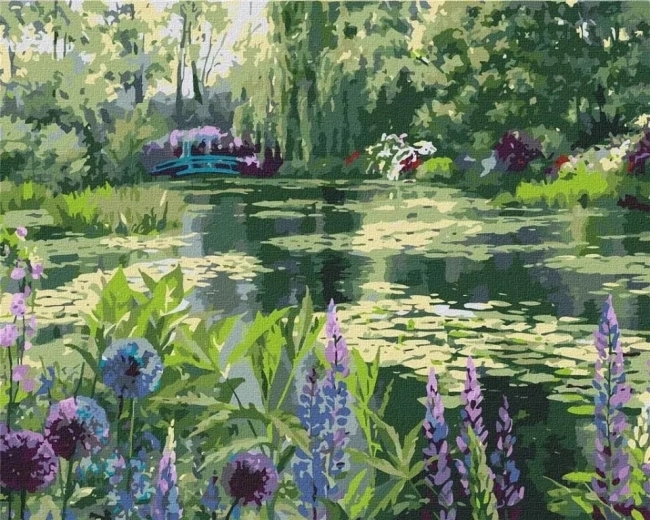 Paint by Numbers Forest Lake with Water Lilies 40 × 50 cm