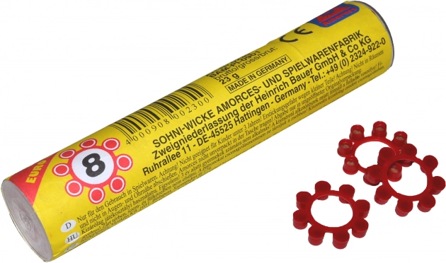 Kapsulės žaisliniams pistoletams, 8 šūviai, tūbelėje