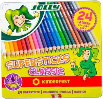 JOLLY Supersticks spalvoti pieštukai metalinėje dėžutėje, 24 spalvos