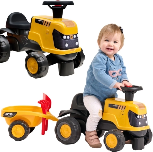 Ride-on tractor JCB Fastrac with trailer, shovel and rake 1–3 years