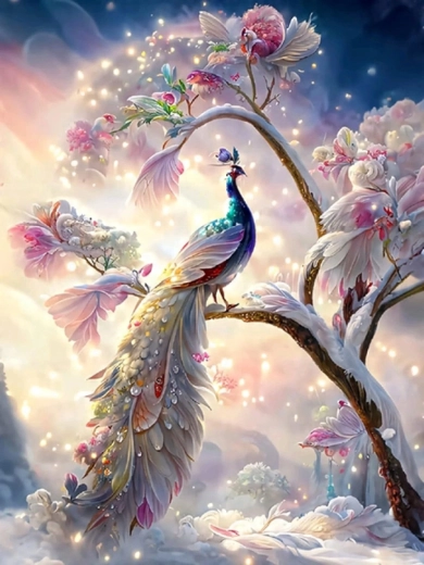 Norimpex Paint by Numbers – Peacock on a Branch with a White Tail 40 × 50 cm
