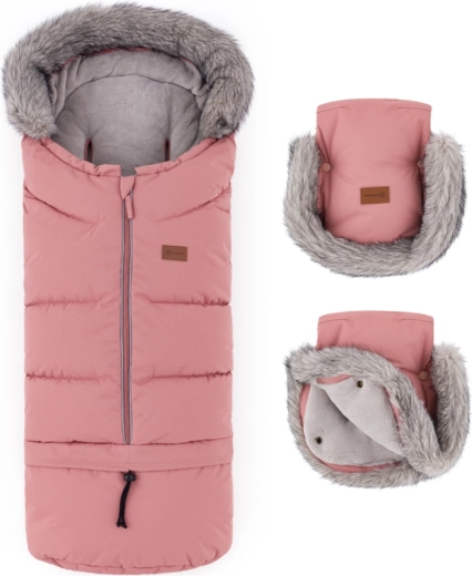 Petite&Mars žiemos rinkinys: vokelis Arctic 4v1 ir pirštinės vežimėliui Furry, old rose