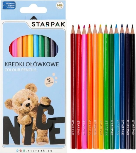 Spalvotos pieštukai „Meškiukas“, trikampiai, 12 spalvų