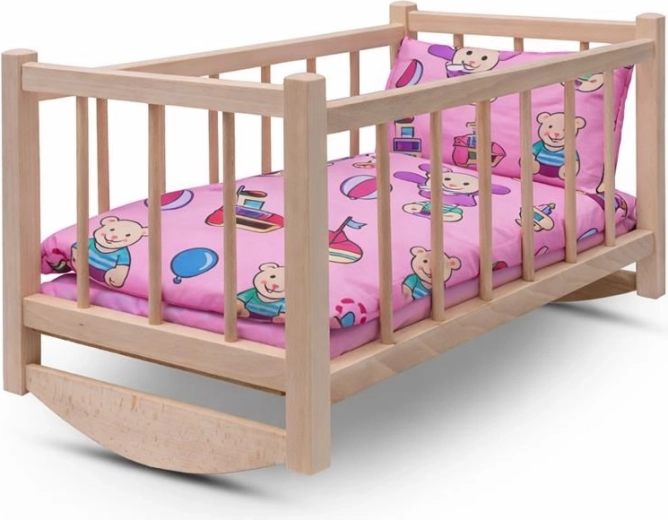 Medinė lėlytės lopšė su patalyne BABY MIX Bears