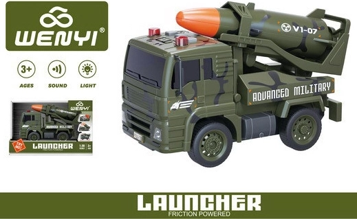 Karinis automobilis su raketa, inercinis mechanizmas, šviesos ir garso efektai, 19 cm