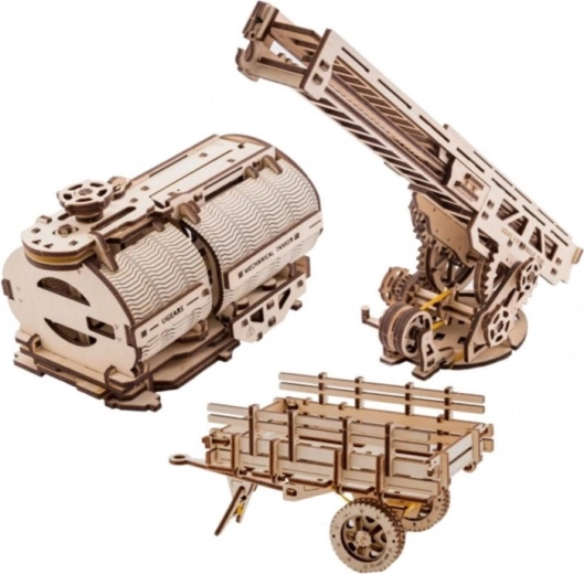 UGEARS accessories for UGM-11 truck – fire ladder, bed and tanker (3D wooden mechanical modules)