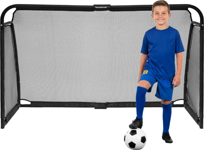 Plieniniai futbolo vartai Bauerkraft su treniruočių tinklu 180 × 120 × 60 cm, juodi