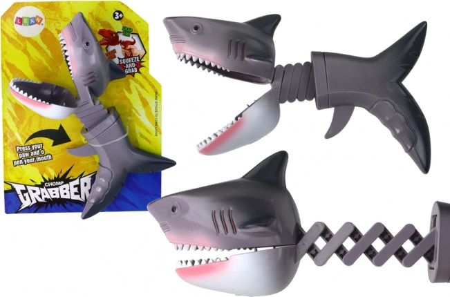 Kandžiojamas žaislas ryklys su spyruokle – pilkas