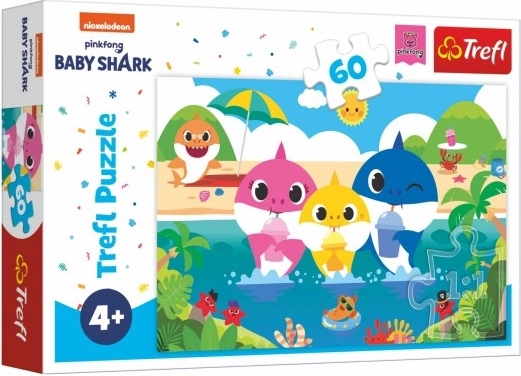 Dėlionė Baby Shark – Ryklių šeimyna atostogose, 60 detalių (33 × 22 cm)