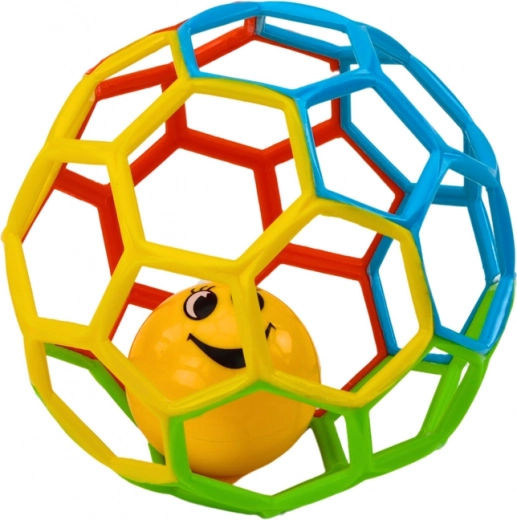 Guminis kamuoliukas su barškučiu kūdikiams, spalvingas