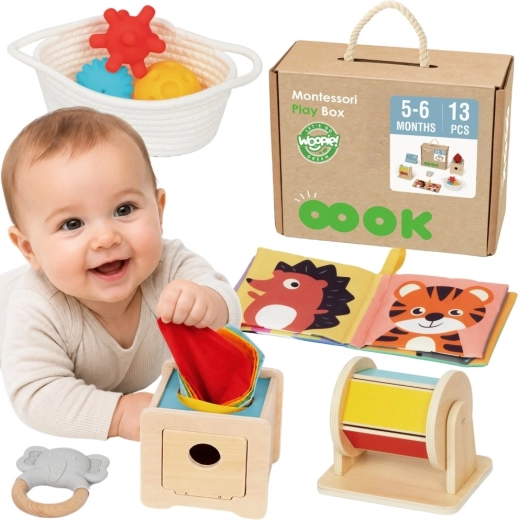 Woopie Green Montessori Sensory Box 6-in-1 for Children Aged 5 to 6 Months - 13 Pieces