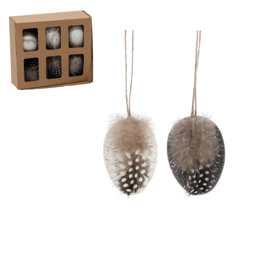 Pakabinami velykinių kiaušinukų rinkinys – balta‑juoda elegancija (6 vnt.)