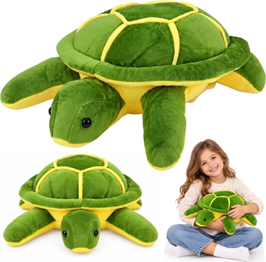 Cuddly Plush Turtle, Green and Yellow, 33 cm