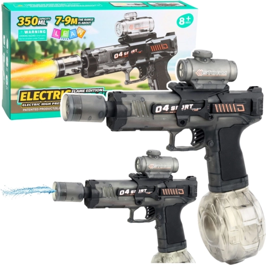 Electric water gun, black, 7–9 m range, 350 ml tank