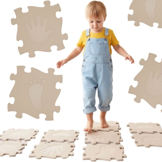 Orthopedic Puzzle Mat for Children - Hands and Feet 16 pcs - Beige