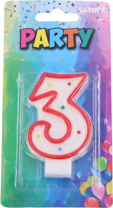 Vakarėlio žvakutė skaičius 3 raudona