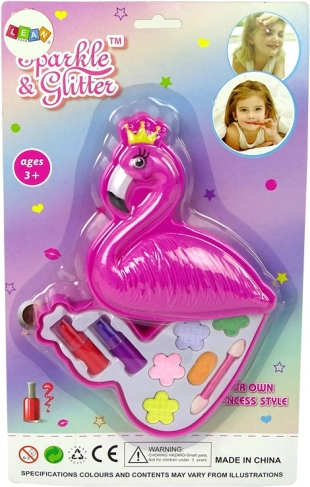 Vaikiškas makiažo rinkinys flamingas – akių šešėliai ir lūpų dažai