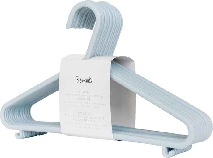 3 Sprouts wheat straw children's hangers, blue - 15 pcs