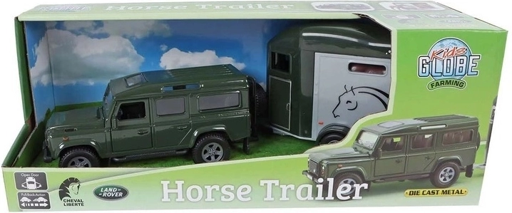 Kids Globe Farming Land Rover with horse trailer pull-back