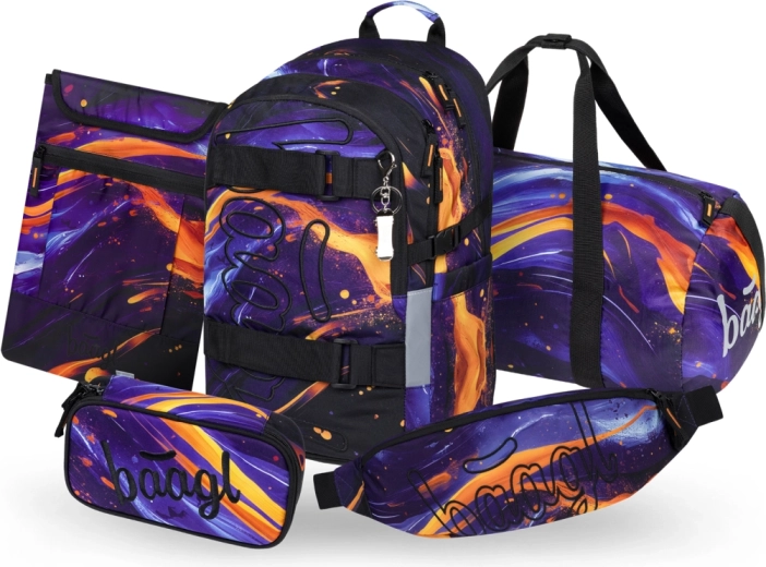 Baagl mokyklinis rinkinys Skate Vibe – kuprinė, penalas, sportinis krepšys, rankinė ant juosmens ir nešiojamojo kompiuterio dėklas (GRS)