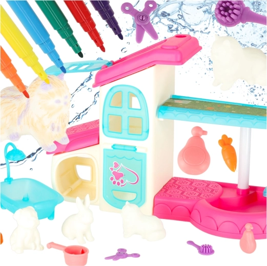 Children's Hotel and SPA Salon for Pets with Washable Markers, 26 Pieces