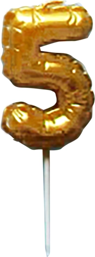 Tortinė žvakutė skaičius 5, auksinė, įsmeigiama, 6 cm