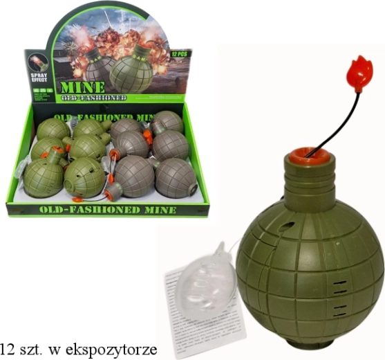 Military toy grenade with safety pin with smoke effect, light and sound - 1 piece