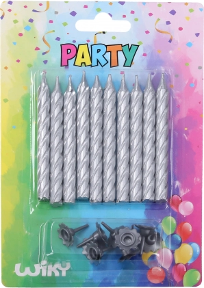 Žvakių rinkinys su laikikliais, sidabrinė, 10 + 10 vnt.