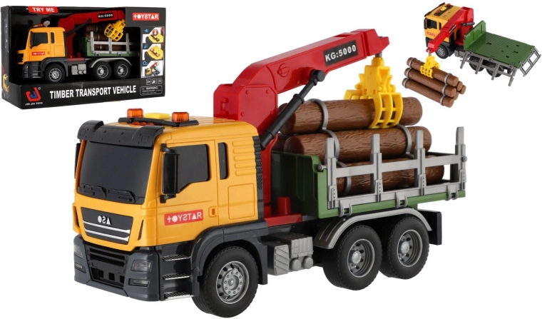 Logging truck with wood, crane, lights and sound, 26 cm