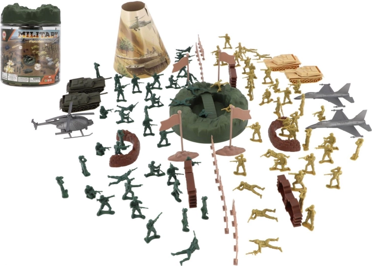 karinė kareivėlių rinkinys 110 vnt. plastikiniame inde