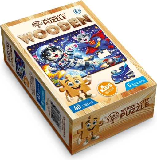 Wooden City Wooden Puzzle Super Cats in Space, 40 Pieces