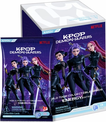K-pop Demon Hunters – Energy Edition – kolekcinis kortelių stiprintuvų dėžutės komplektas (12 pakelių)