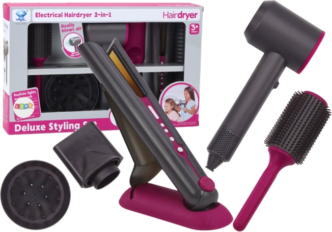 Vaikiškas kirpimo rinkinys su džiovintuvu ir plaukų tiesintuvu