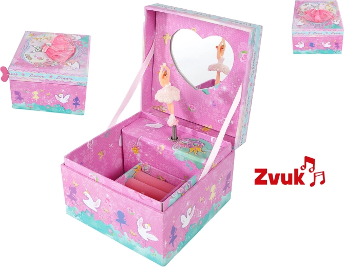 Širdies formos papuošalų dėžutė su šokančia balerina ir melodija